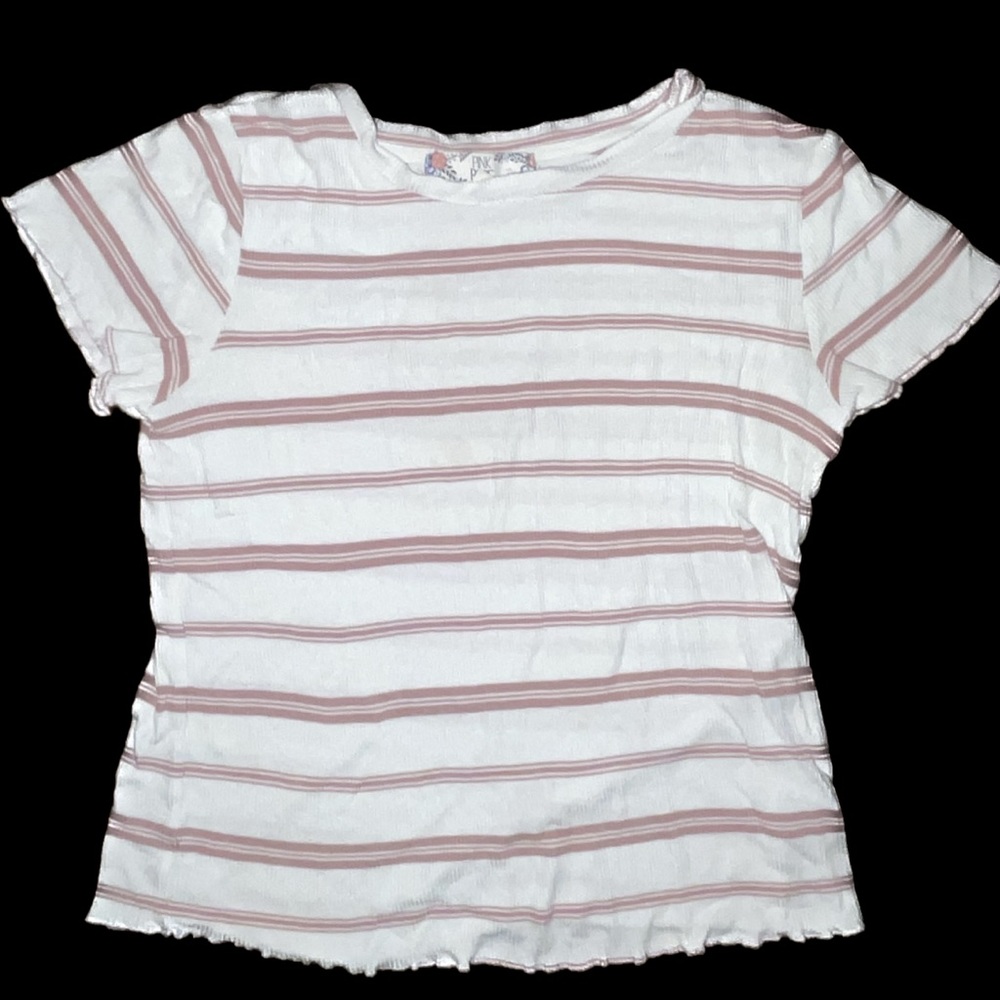 Striped Lettuce-Edge Tee pink stripes